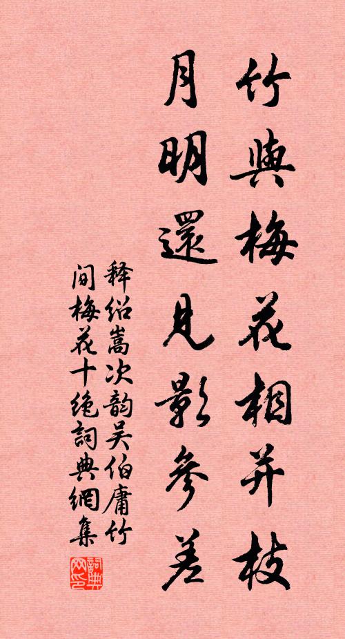 释绍嵩竹与梅花相并枝，月明还见影参差书法作品欣赏