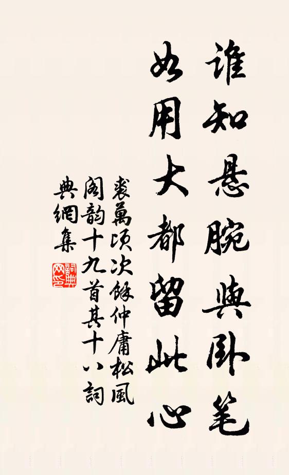 裘万顷谁知悬腕与卧笔，如用大都留此心书法作品欣赏