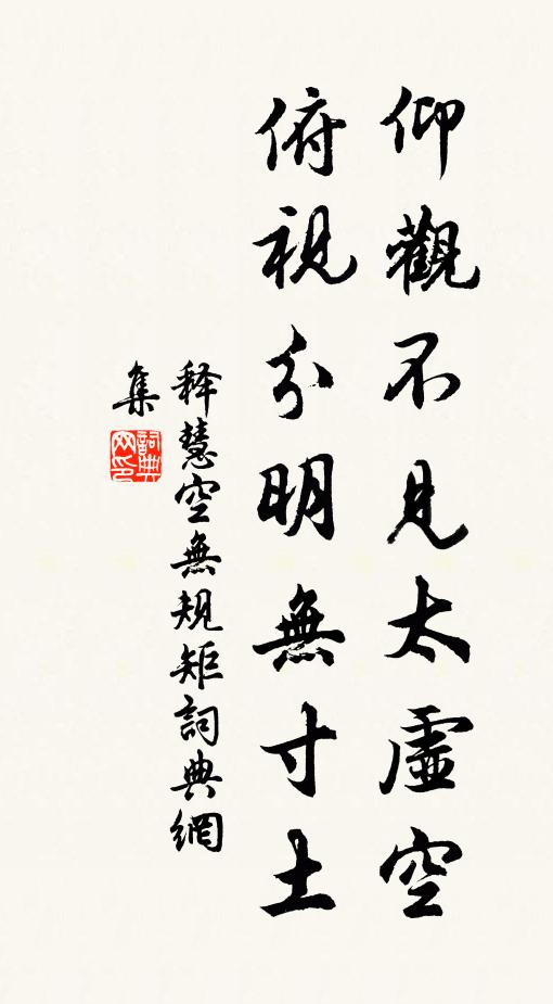 释慧空仰观不见太虚空，俯视分明无寸土书法作品欣赏