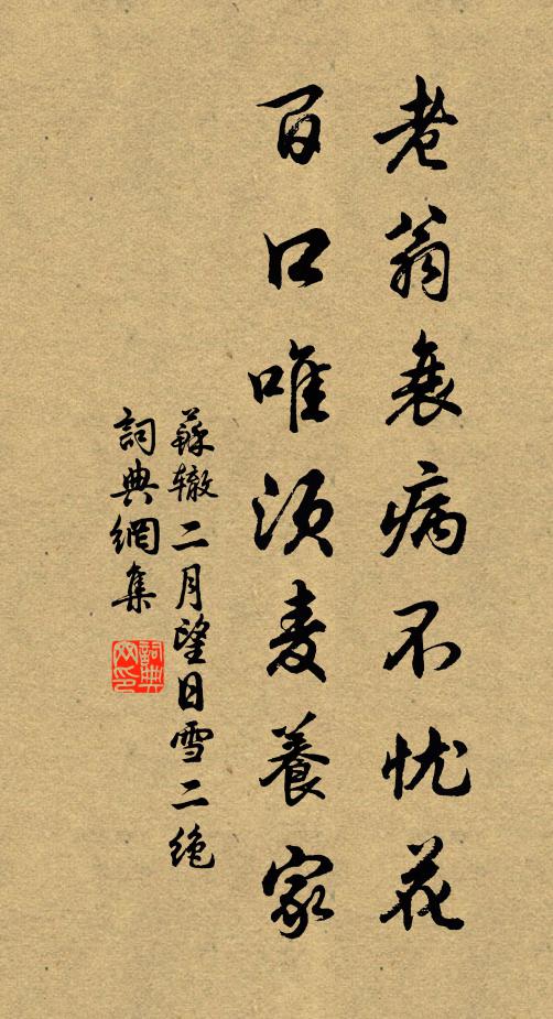 苏辙老翁衰病不忧花，百口唯须麦养家书法作品欣赏