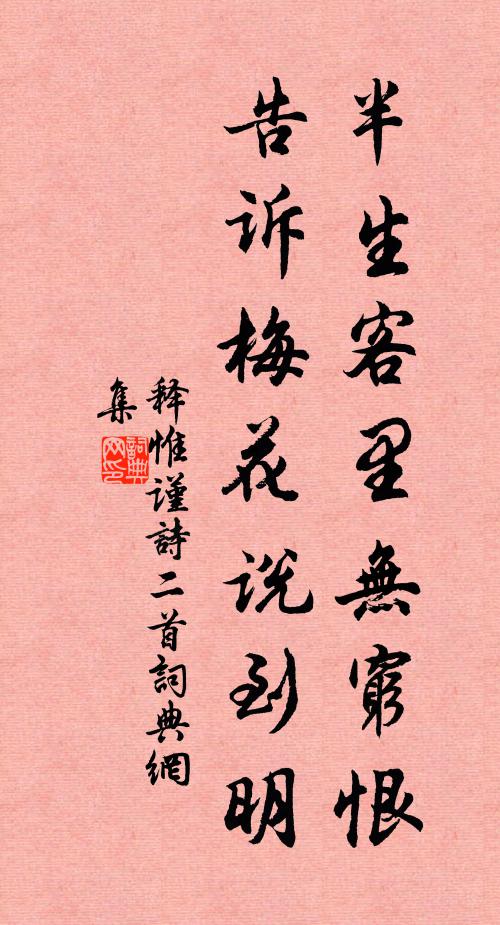 释惟谨半生客里无穷恨，告诉梅花说到明书法作品欣赏