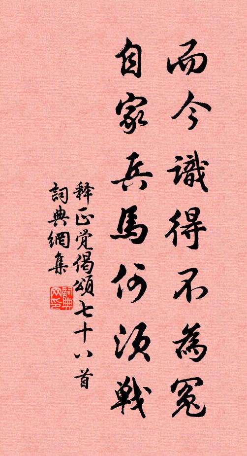 释正觉而今识得不为冤，自家兵马何须战书法作品欣赏