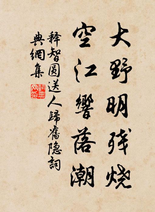 释智圆大野明残烧，空江响落潮书法作品欣赏