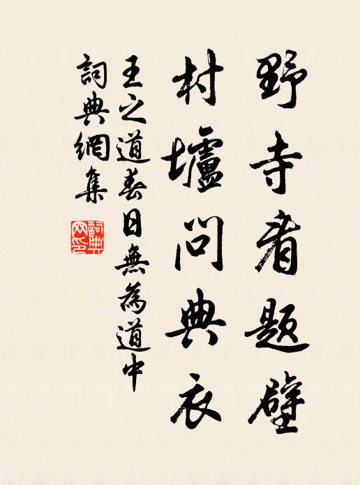 王之道野寺看题壁，村垆问典衣书法作品欣赏