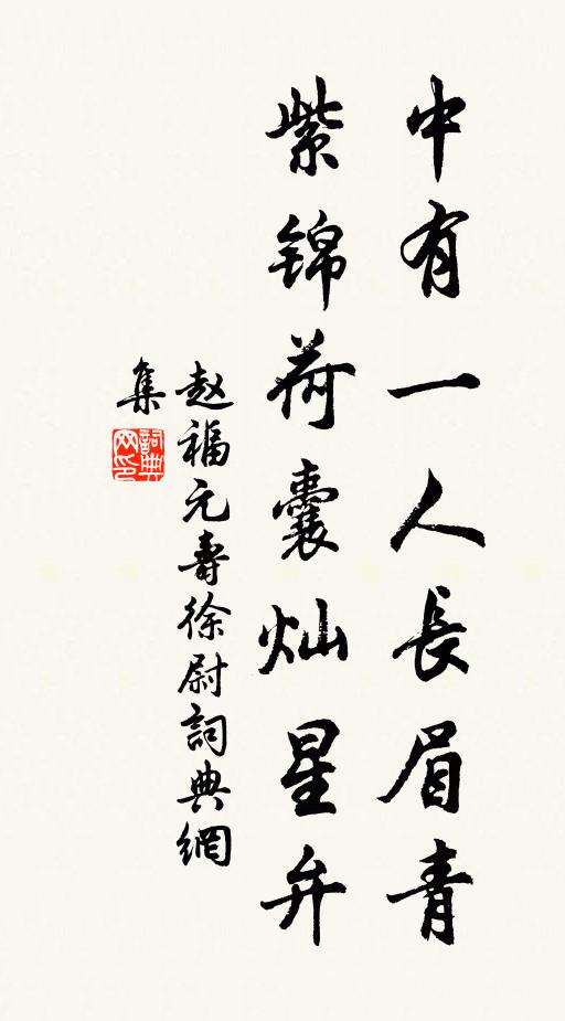 赵福元中有一人长眉青，紫锦荷囊灿星弁书法作品欣赏