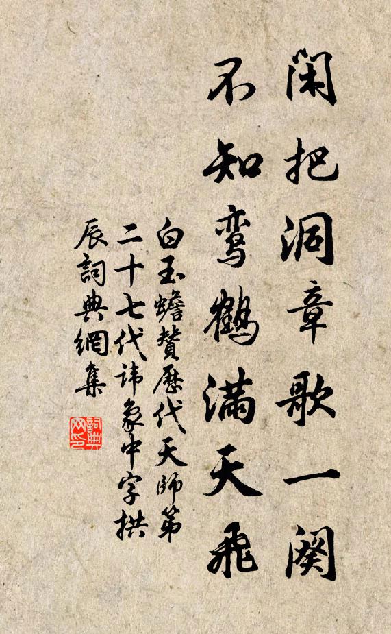 白玉蟾闲把洞章歌一阕，不知鸾鹤满天飞书法作品欣赏