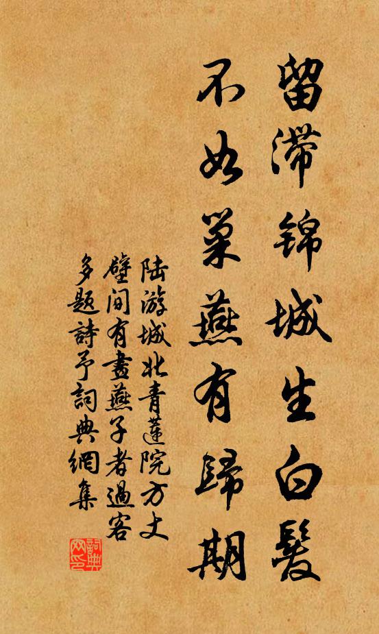 陆游留滞锦城生白发，不如巢燕有归期书法作品欣赏