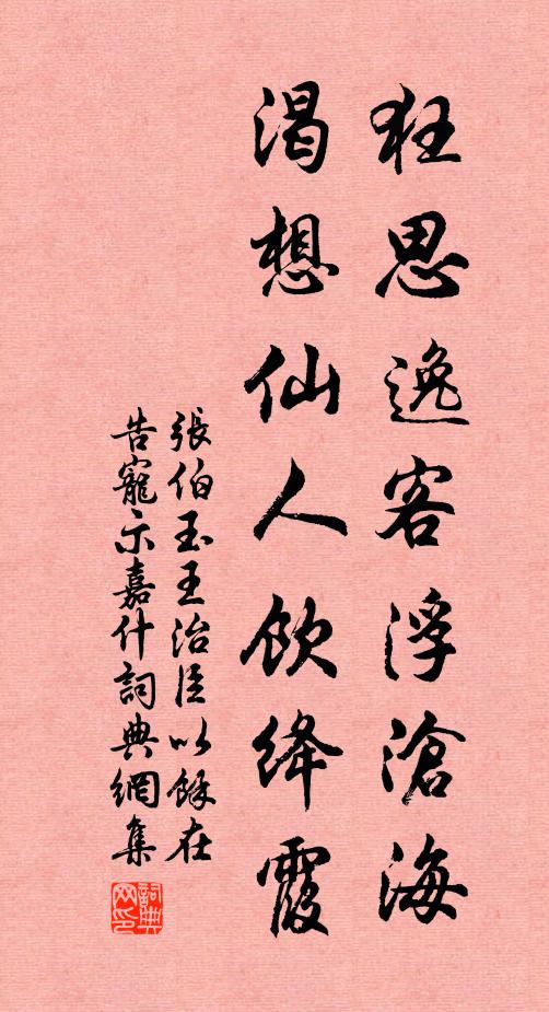 张伯玉狂思逸客浮沧海，渴想仙人饮绛霞书法作品欣赏