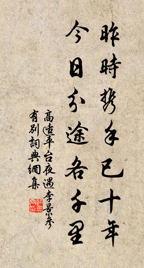 高适昨时携手已十年，今日分途各千里书法作品欣赏