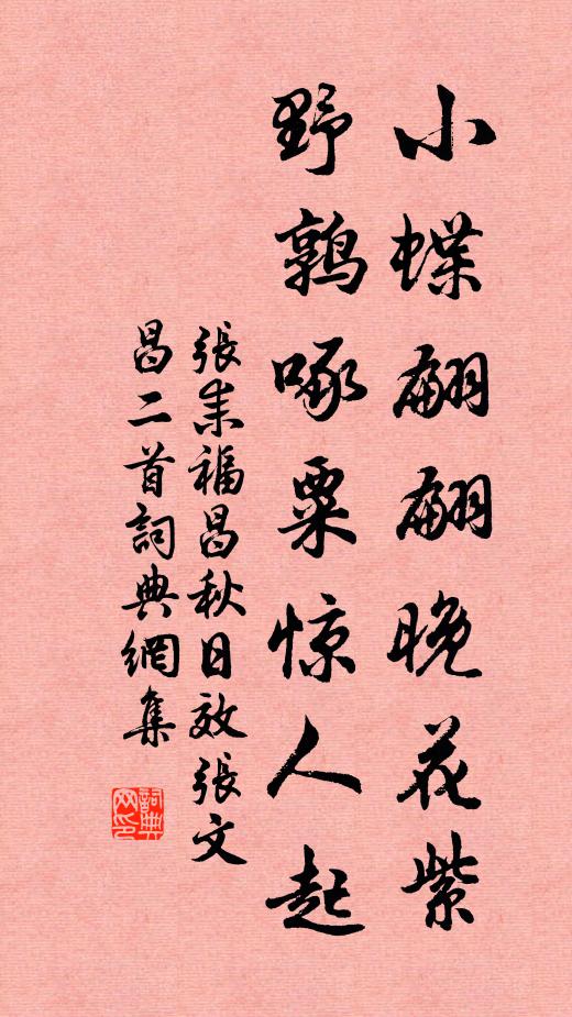 张耒小蝶翩翩晚花紫，野鹑啄粟惊人起书法作品欣赏