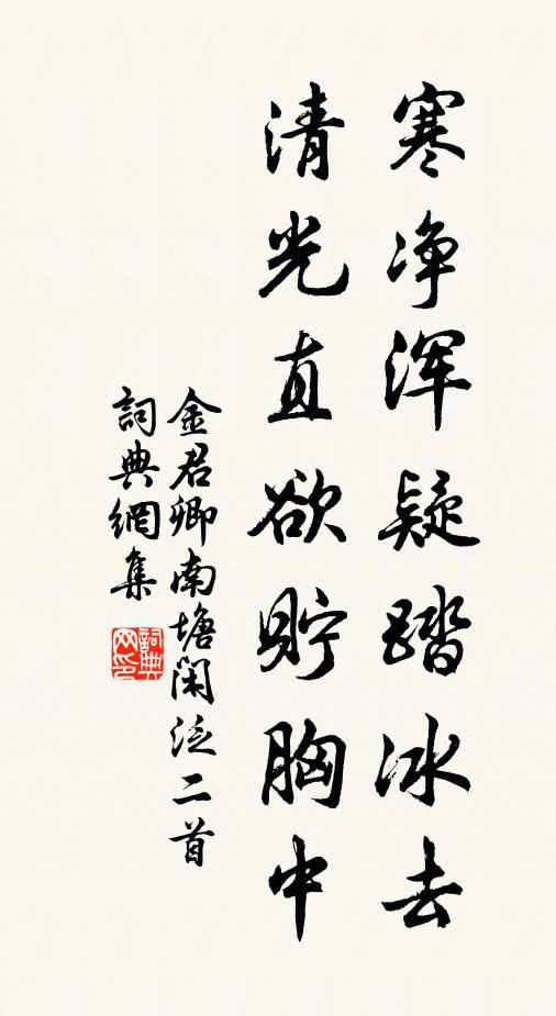 金君卿寒净浑疑踏冰去，清光直欲貯胸中书法作品欣赏