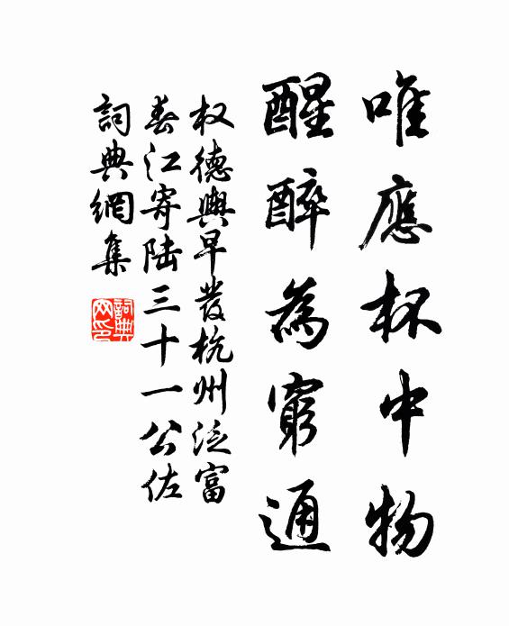 权德舆唯应杯中物，醒醉为穷通书法作品欣赏