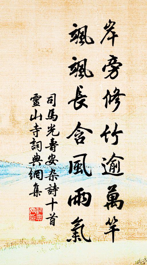 司马光岸旁修竹逾万竿，飒飒长含风雨气书法作品欣赏