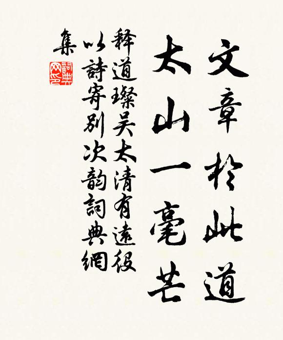 释道璨文章於此道，太山一毫芒书法作品欣赏