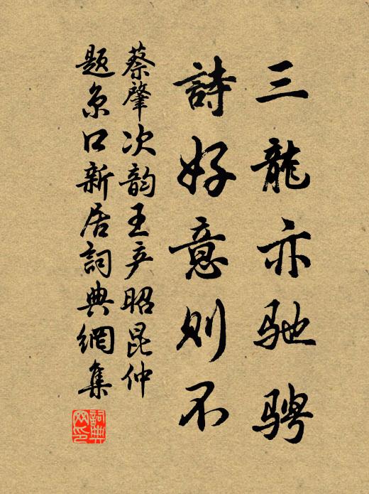 蔡肇三龙亦驰骋，诗好意则不书法作品欣赏