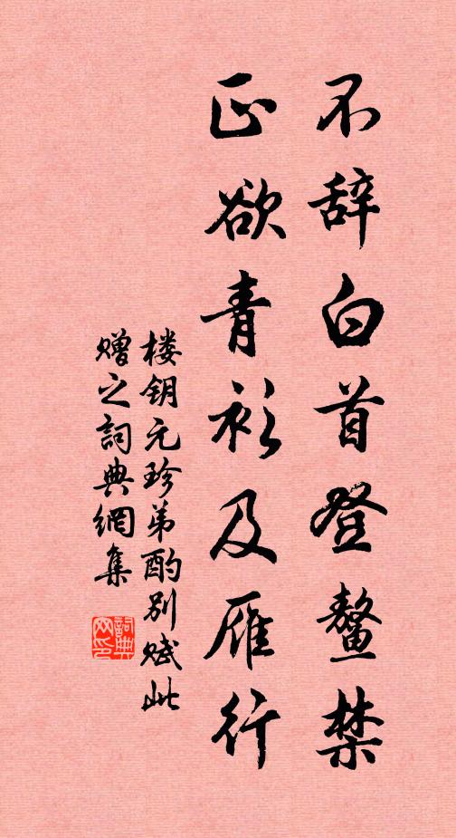 楼钥不辞白首登鳌禁，正欲青衫及雁行书法作品欣赏