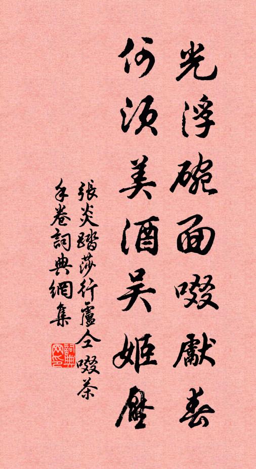 张炎光浮碗面啜先春，何须美酒吴姬压书法作品欣赏