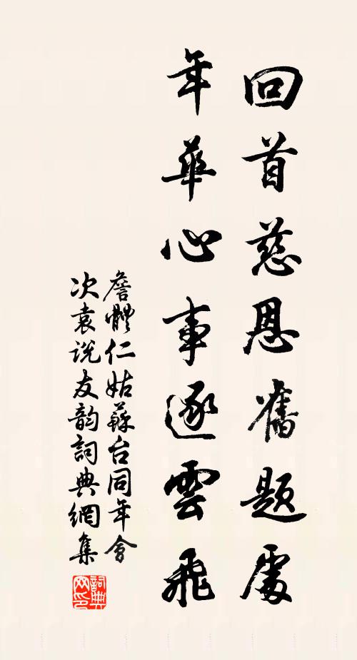 詹体仁回首慈恩旧题处，年华心事逐云飞书法作品欣赏