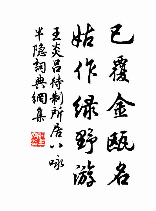 王炎已覆金瓯名，姑作绿野游书法作品欣赏