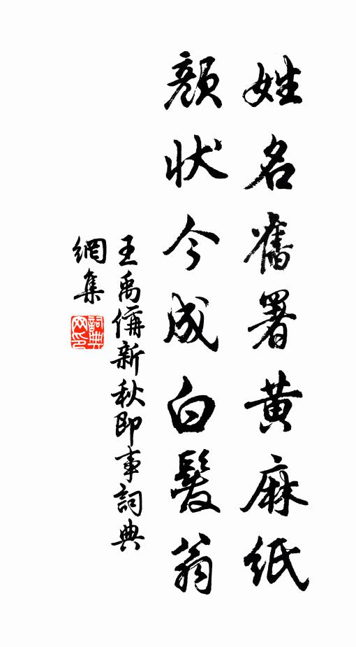 王禹偁姓名旧署黄麻纸，颜状今成白发翁书法作品欣赏