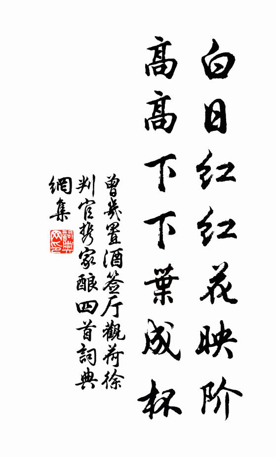 曾几白日红红花映阶，高高下下叶成杯书法作品欣赏