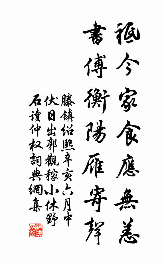 滕镇祗今家食应无恙，书傅衡阳雁寄声书法作品欣赏