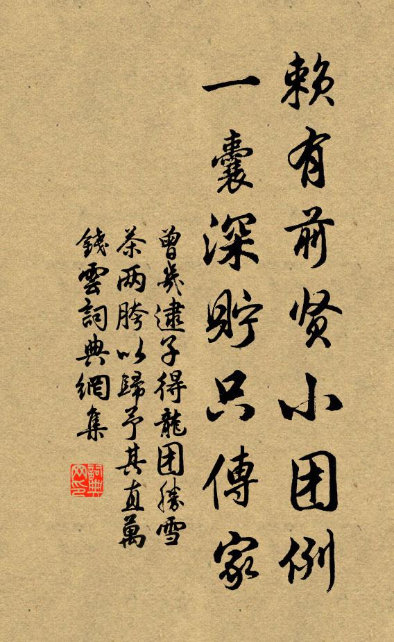 曾几赖有前贤小团例，一囊深贮只传家书法作品欣赏