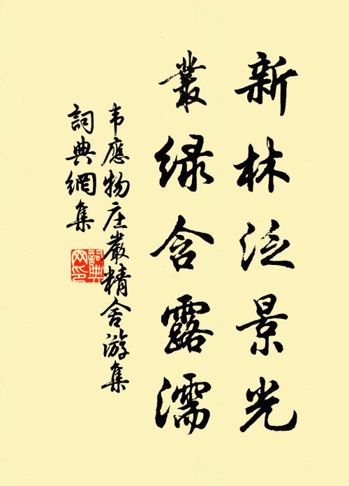 韦应物新林泛景光，丛绿含露濡书法作品欣赏