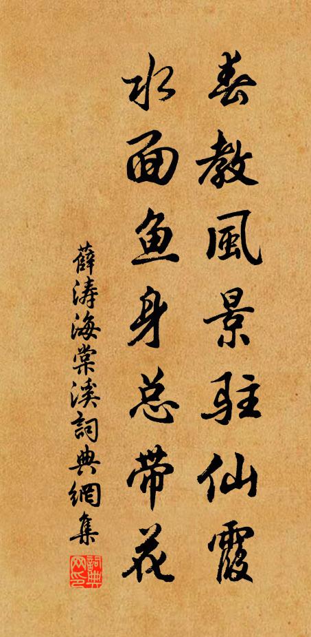 薛涛春教风景驻仙霞，水面鱼身总带花书法作品欣赏