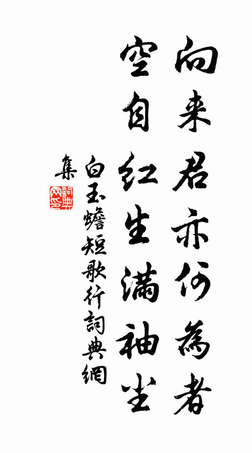 白玉蟾向来君亦何为者，空自红生满袖尘书法作品欣赏