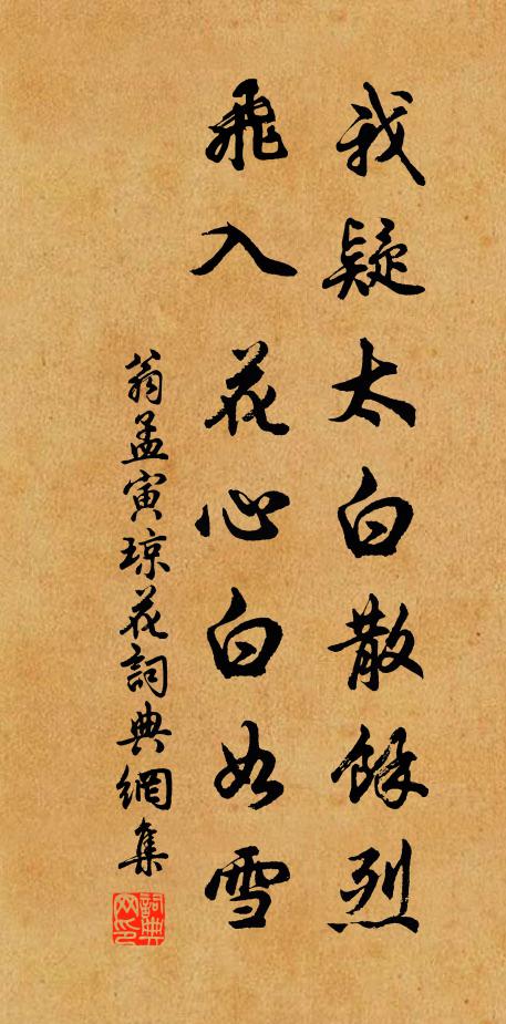 翁孟寅我疑太白散余烈，飞入花心白如雪书法作品欣赏