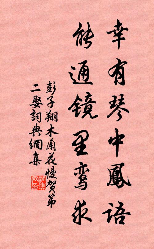 彭子翔幸有琴中凤语，能通镜里鸾求书法作品欣赏