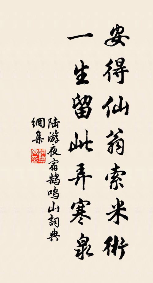 陆游安得仙翁索米术，一生留此弄寒泉书法作品欣赏