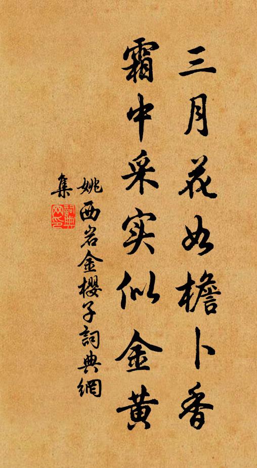 姚西岩三月花如檐卜香，霜中采实似金黄书法作品欣赏