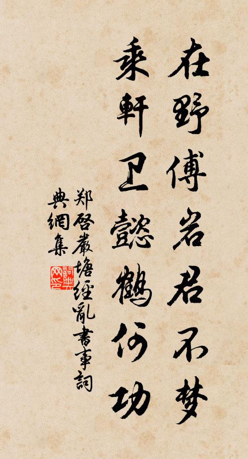 郑启在野傅岩君不梦，乘轩卫懿鹤何功书法作品欣赏
