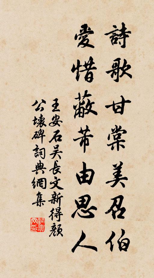 王安石诗歌甘棠美召伯，爱惜蔽芾由思人书法作品欣赏