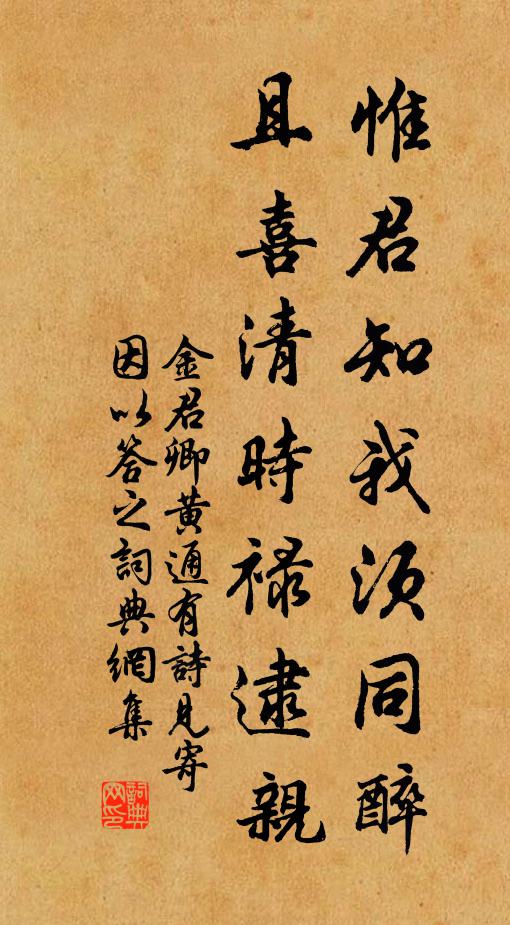 金君卿惟君知我须同醉，且喜清时禄逮亲书法作品欣赏