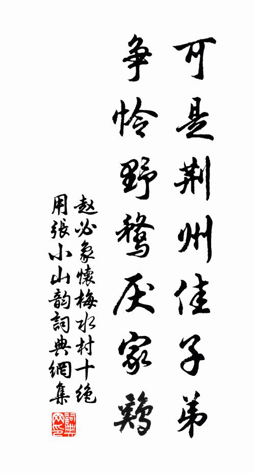 赵必象可是荆州佳子弟，争怜野鹜厌家鸡书法作品欣赏