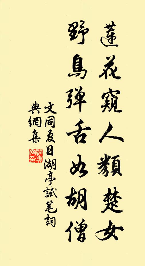 文同莲花窥人类楚女，野鸟弹舌如胡僧书法作品欣赏