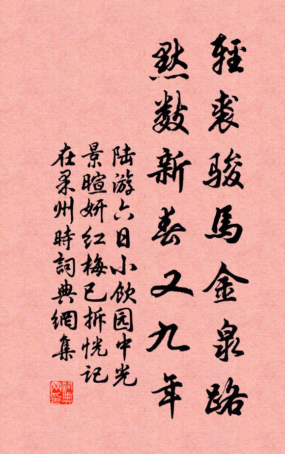 陆游轻裘骏马金泉路，默数新春又九年书法作品欣赏