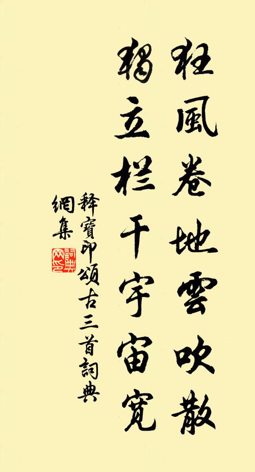 释宝印狂风卷地云吹散，独立栏干宇宙宽书法作品欣赏