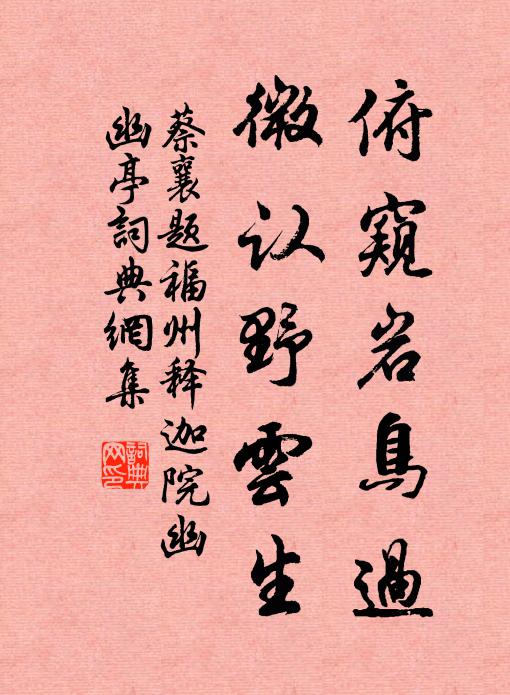 蔡襄俯窥岩鸟过，微认野云生书法作品欣赏