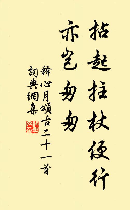 释心月拈起拄杖便行，亦岂匆匆书法作品欣赏