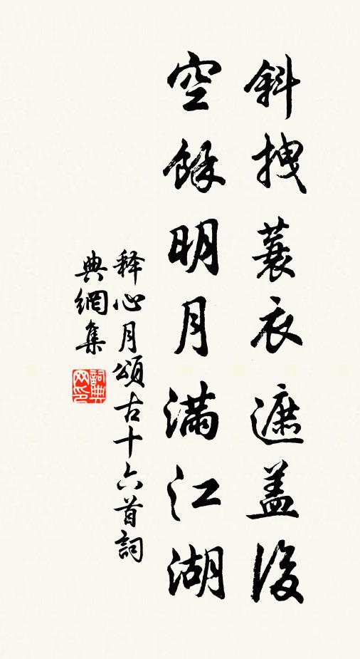 释心月斜拽蓑衣遮盖后，空余明月满江湖书法作品欣赏