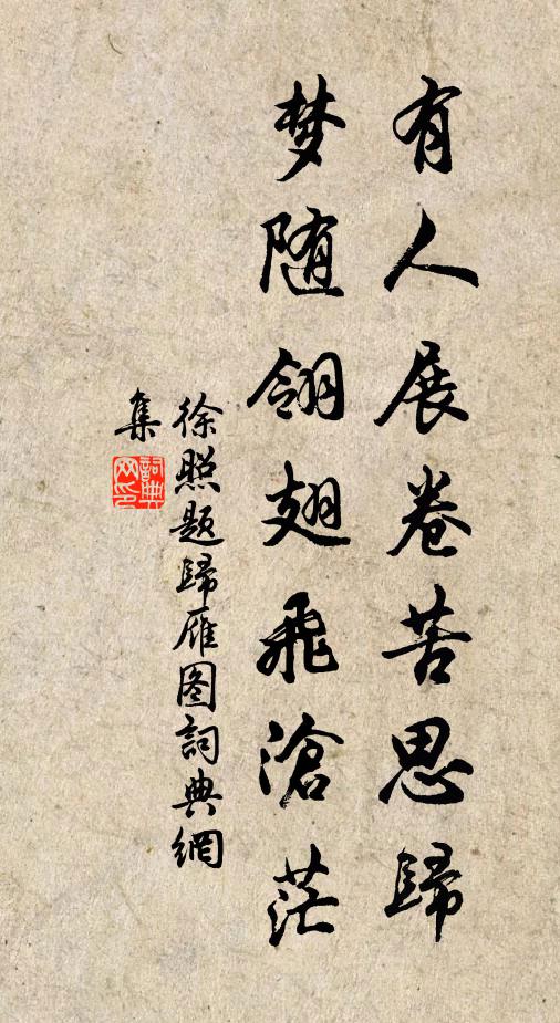 徐照有人展卷苦思归，梦随翎翅飞沧茫书法作品欣赏
