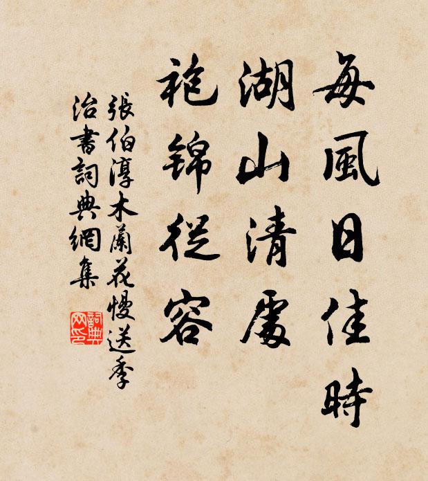 张伯淳每风日佳时，湖山清处，袍锦从容书法作品欣赏