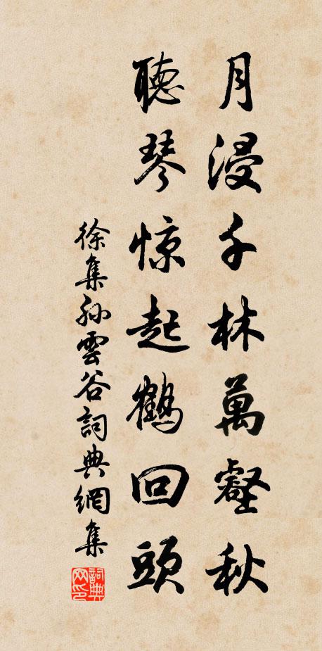 徐集孙月浸千林万壑秋，听琴惊起鹤回头书法作品欣赏