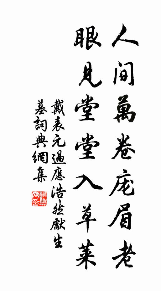 戴表元人间万卷庞眉老，眼见堂堂入草莱书法作品欣赏