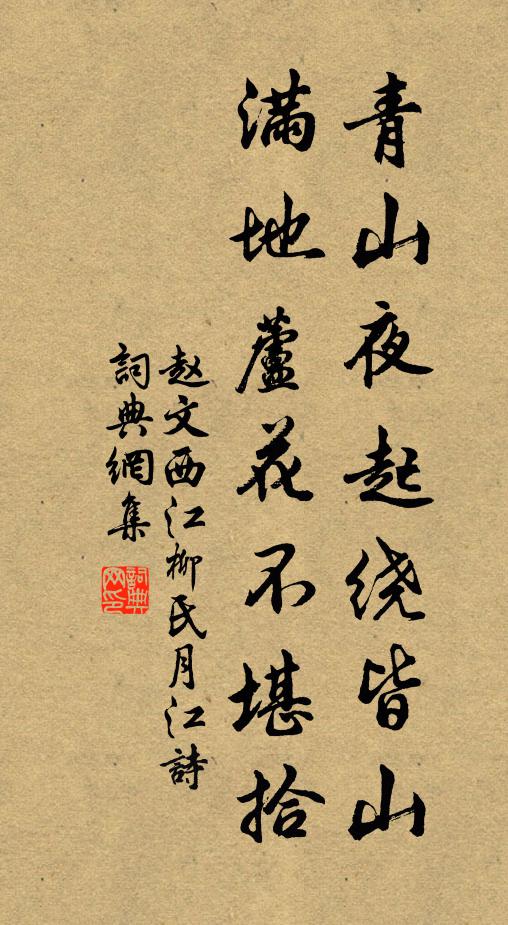 赵文青山夜起绕皆山，满地芦花不堪拾书法作品欣赏