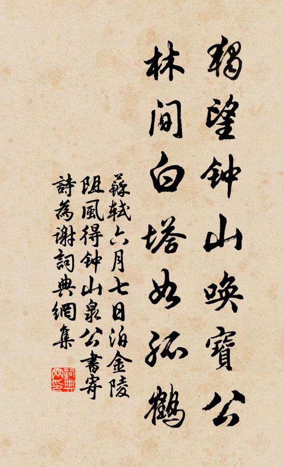 苏轼独望钟山唤宝公，林间白塔如孤鹤书法作品欣赏